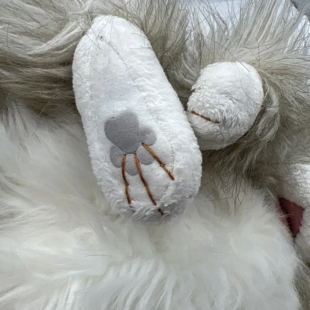 Folkmanis Fluffy‎ Cat Plush Hand Puppet Gray Long Hair Full Body Moveable Mouth
